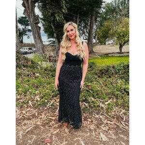 Dress The Population Black Floral Lorena Gown Size XS Evening Formal